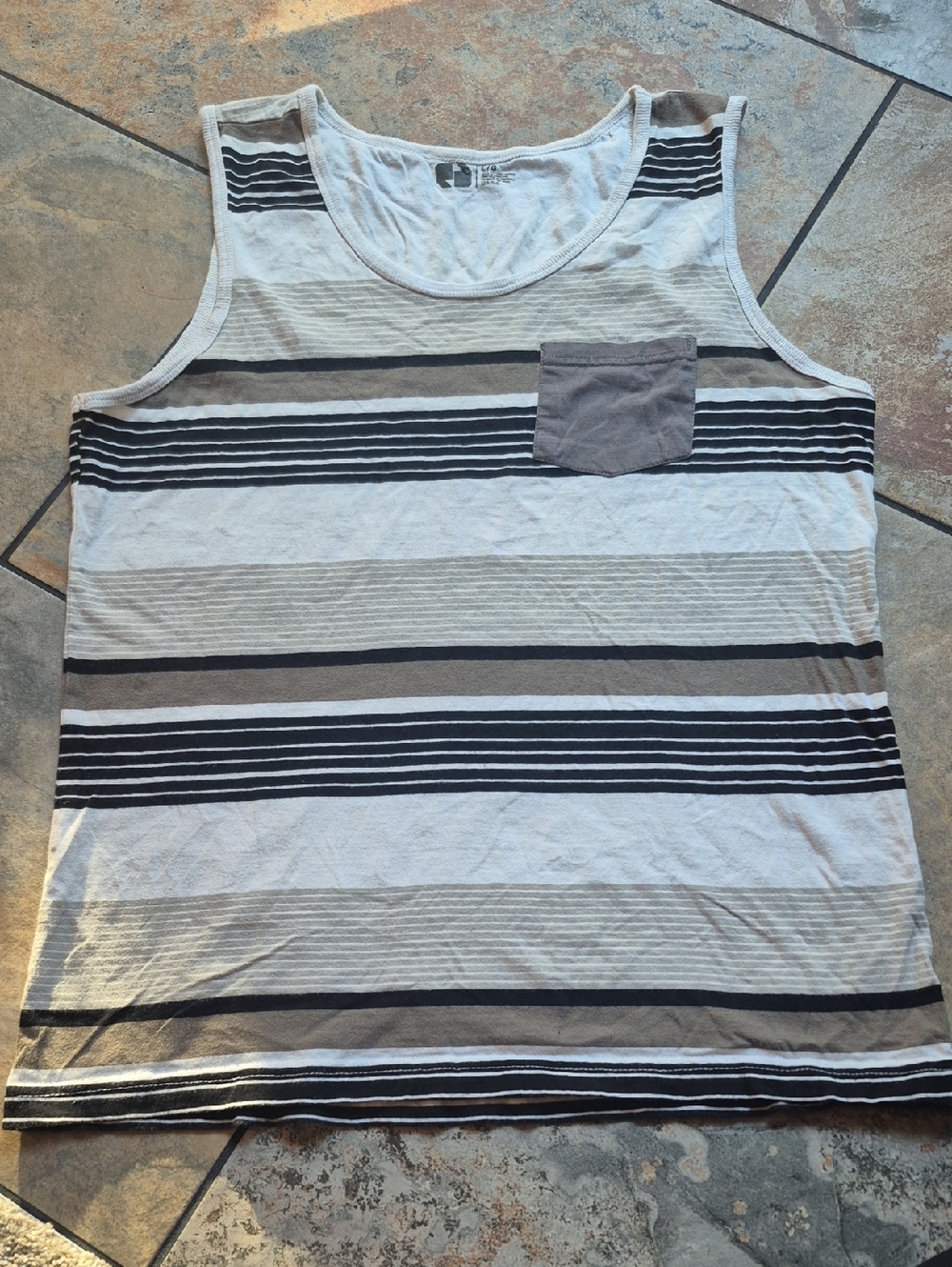 Gildan Men's Striped Tank Top in White, Gray, Black